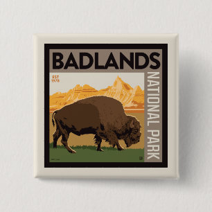 Badge Carré 5 Cm Parc national des Badlands   Buffalo