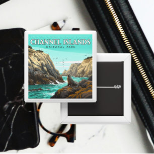 Badge Carré 5 Cm Parc national des îles vintage Channel