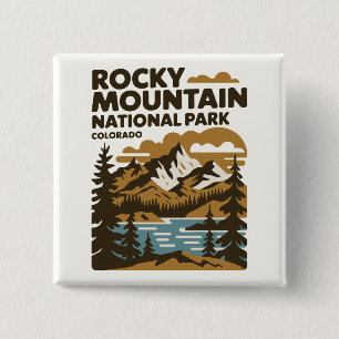 Badge Carré 5 Cm Parc national des Rocheuses Colorado Art Vintage