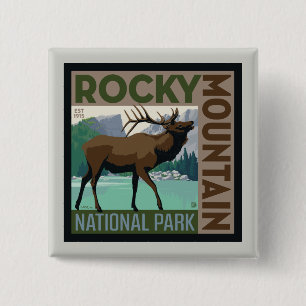 Badge Carré 5 Cm Parc national des Rocheuses Elk