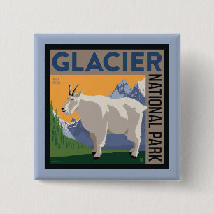 Badge Carré 5 Cm Parc national du Glacier   Chèvre