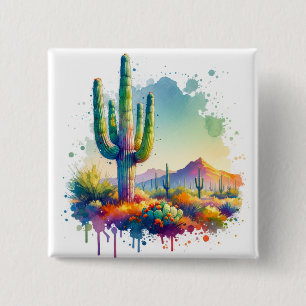 Badge Carré 5 Cm Parc national du Saguaro Arizona Giant Cactus