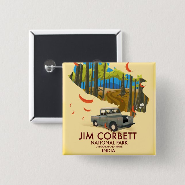 Badge Carré 5 Cm Parc national Jim Corbett, État d'Uttarakhand (Devant & derrière)