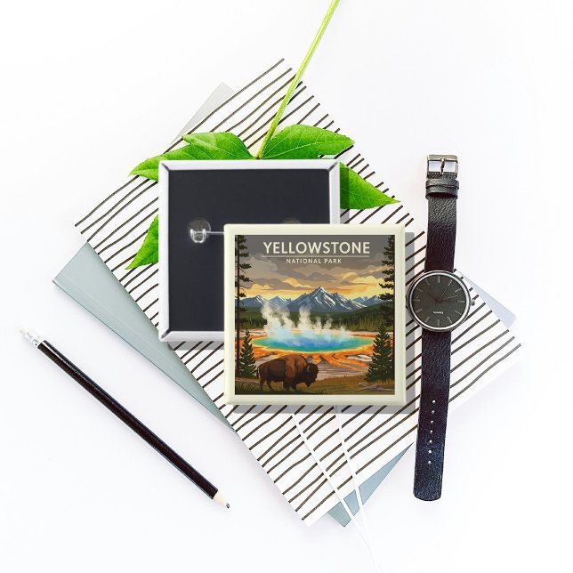 Badge Carré 5 Cm Parc national vintage Yellowstone (Créateur téléchargé)