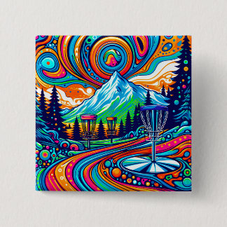Badge Carré 5 Cm Parcours de golf Psychedelic Disk