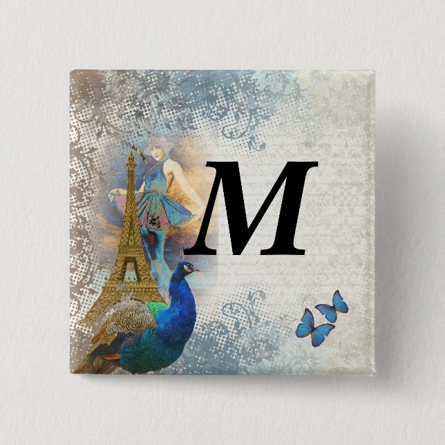 Badge Carré 5 Cm Paris peacock collage (Devant)