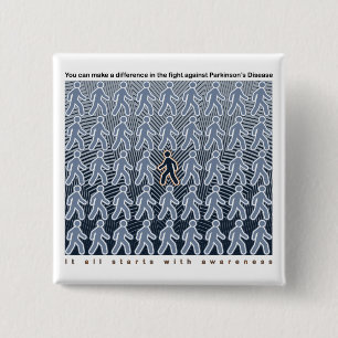 Badge Carré 5 Cm Parkinsons combat commence avec sensibilisation