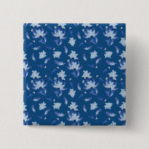 Badge Carré 5 Cm Parrot Exotique-Blanc Bleu Plumes Répéter