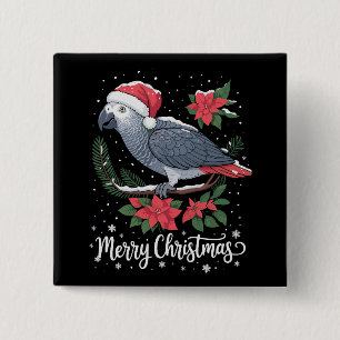 Badge Carré 5 Cm Parrot gris africain de Noël