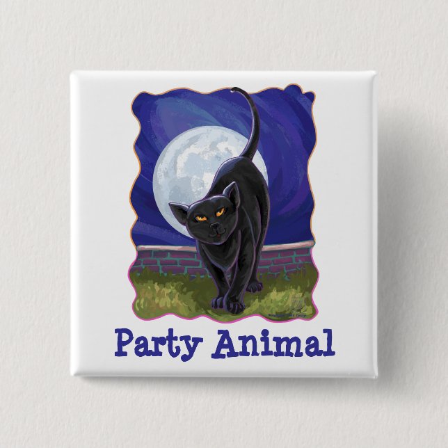Badge Carré 5 Cm Parti Animal Black Cat Party Centre (Devant)