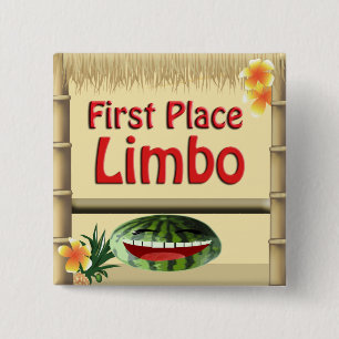 Badge Carré 5 Cm Parti Tropical Tiki Hut 1er Place Limbo Button