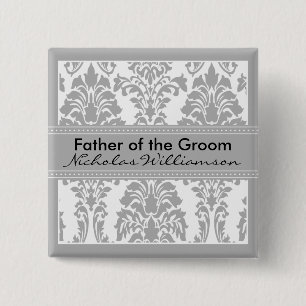 Badge Carré 5 Cm Partie nuptiale de damassé argentée - père du