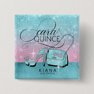 Badge Carré 5 Cm Parties scintillant et brillant Quinceanera V2 Tur