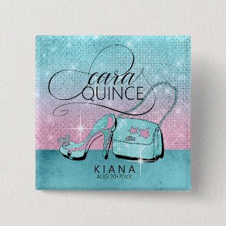 Badge Carré 5 Cm Parties scintillant et brillant Quinceanera V2 Tur