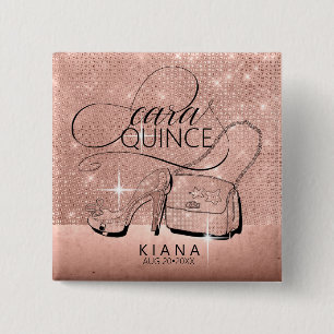 Badge Carré 5 Cm Parties scintillant et Shine Quinceanera Rose Gold