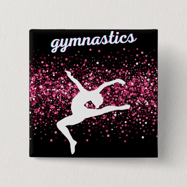 Badge Carré 5 Cm Parties scintillant rose bonde de la gymnastique (Devant)