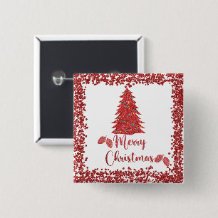 Badge Carré 5 Cm Parties scintillant rouge renne - joyeux noël