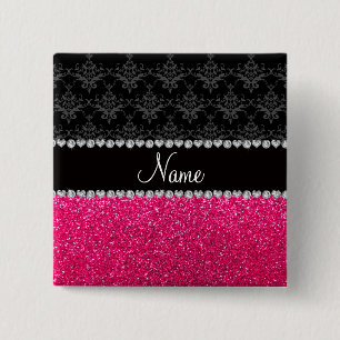 Badge Carré 5 Cm Parties scintillantes noires nommées