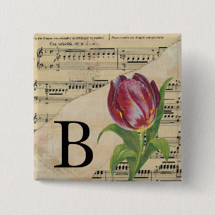 Badge Carré 5 Cm Partition violette Monogramme musical initial B