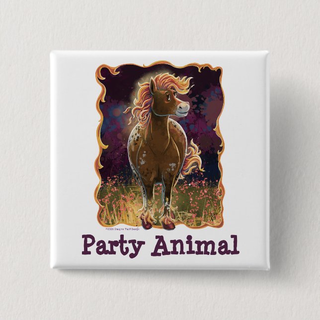 Badge Carré 5 Cm Party Time Fire Horse (Devant)