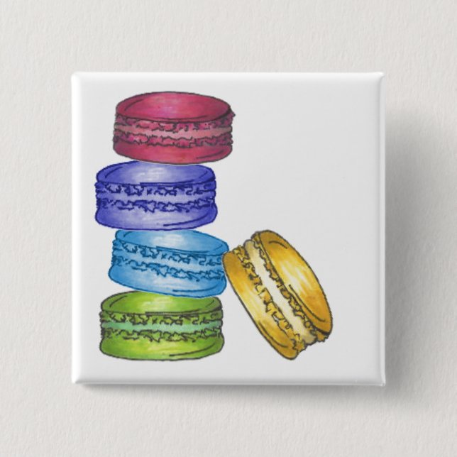 Badge Carré 5 Cm Pastel French Macaron Cookies Boulangerie Pâtisser (Devant)