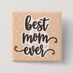 Badge Carré 5 Cm Pastel Orange Meilleure Maman Jamais Script Coeurs