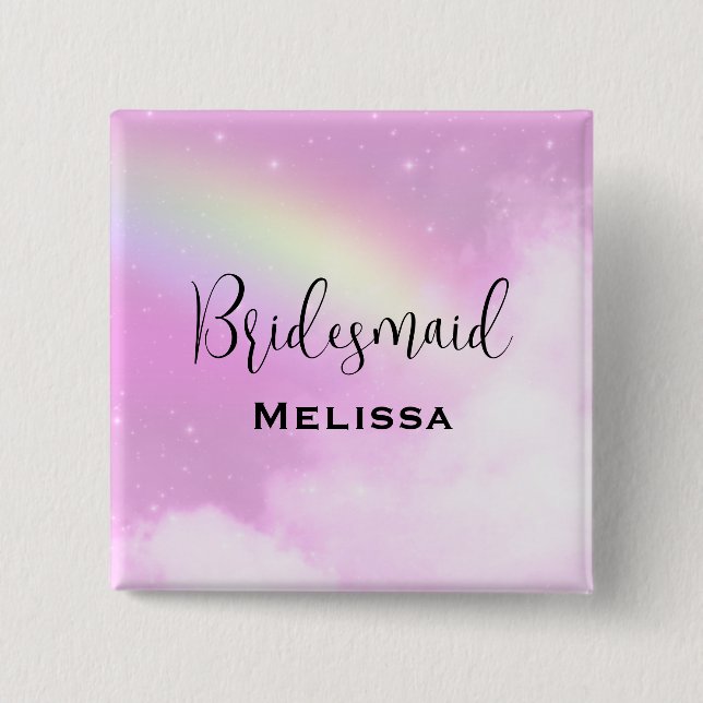 Badge Carré 5 Cm Pastel Pink Sky avec Bridesmaid en arc-en-ciel jau (Devant)
