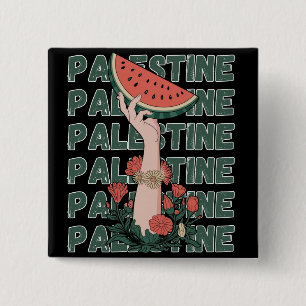 Badge Carré 5 Cm pastèque, fleurs et palestine Texte Répéter