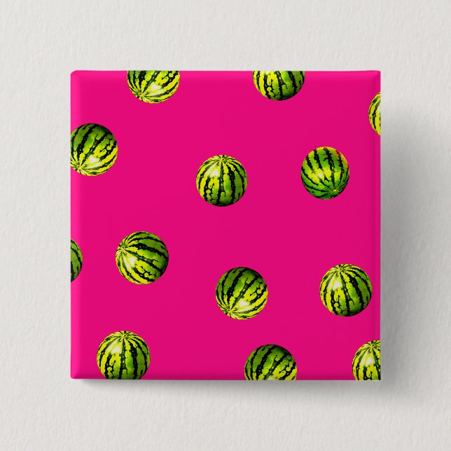 Badge Carré 5 Cm pastèque rose motif (Devant)