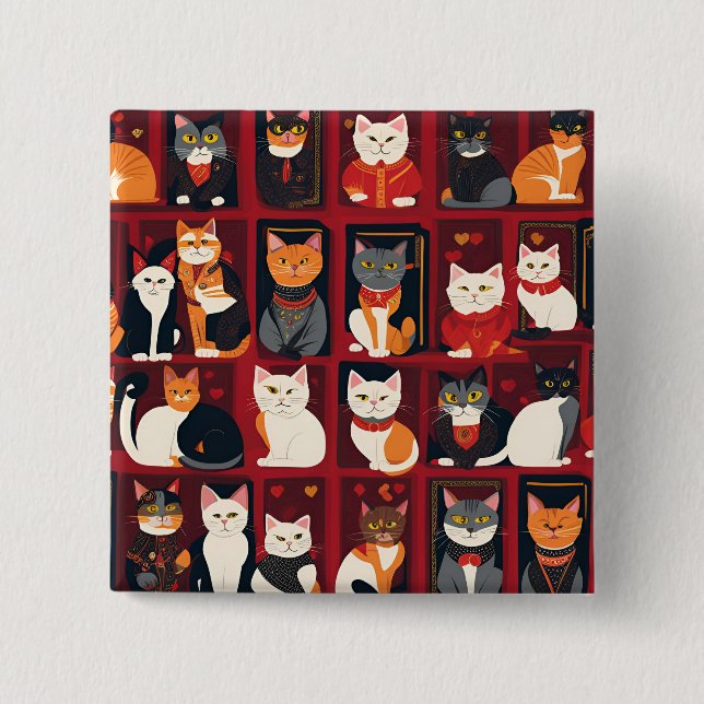 Badge Carré 5 Cm patchwork chats IA art bouton (Devant)