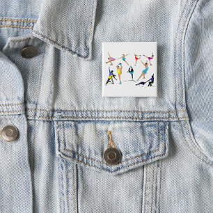 Badge Carré 5 Cm Patineurs artistiques colorés en mouvement sur gla