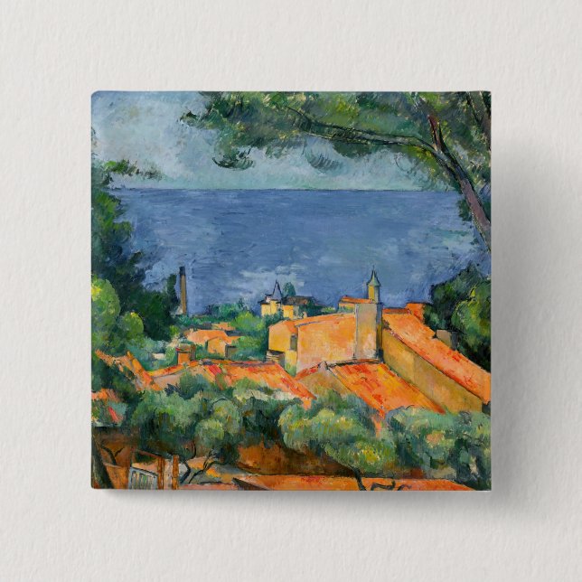 Badge Carré 5 Cm Paul Cezanne - Estaque aux toits rouges (Devant)