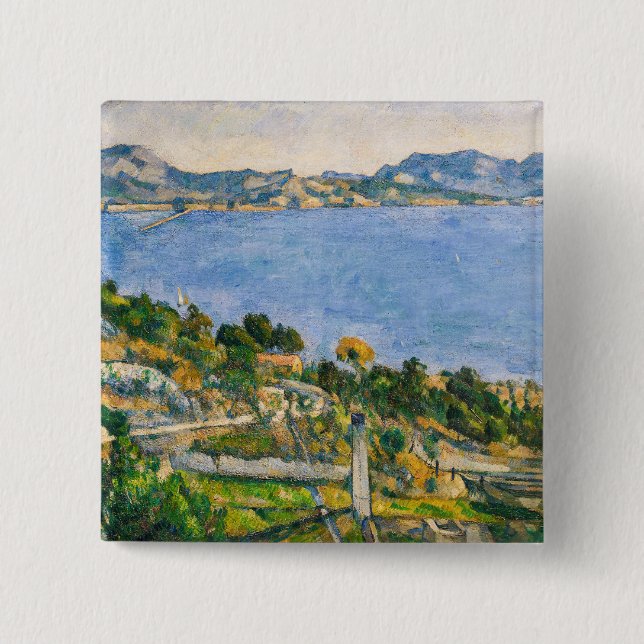 Badge Carré 5 Cm Paul Cezanne - Golfe de Marseille vu d'Estaque (Devant)