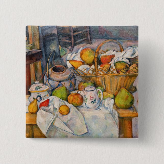 Badge Carré 5 Cm Paul Cezanne - La vie morte avec panier (Devant)