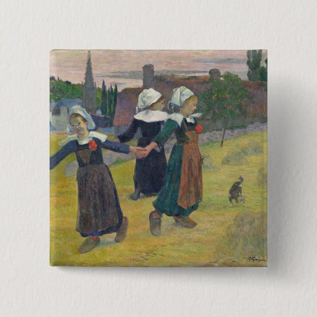 Badge Carré 5 Cm Paul Gauguin| Breton Girls Dancing, Pont-Aven, 18  (Devant)