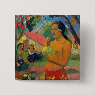 Badge Carré 5 Cm Paul Gauguin - Une femme tenant un fruit