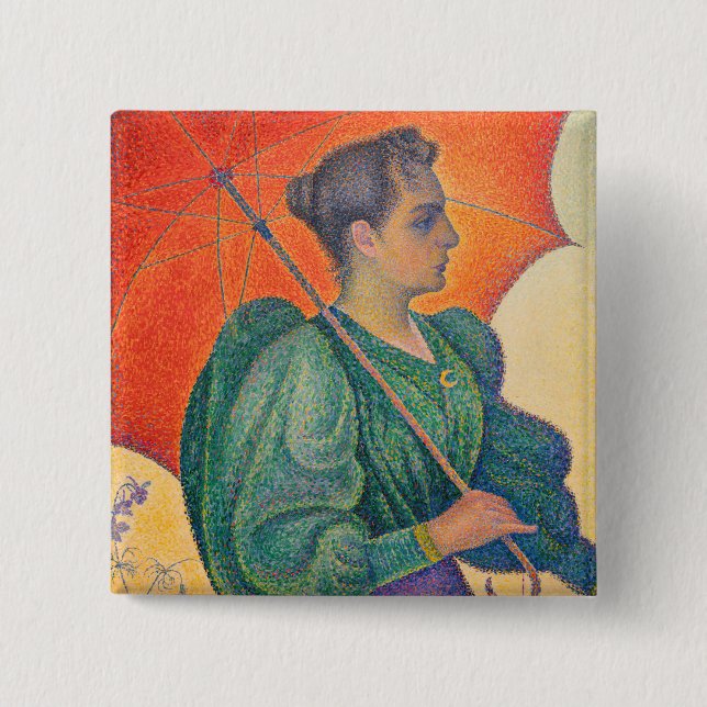Badge Carré 5 Cm Paul Signac - Femme avec un parasol (Devant)
