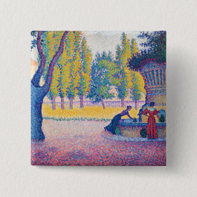 Badge Carré 5 Cm Paul Signac - Fontaine des Lices, Saint-Tropez (Devant)
