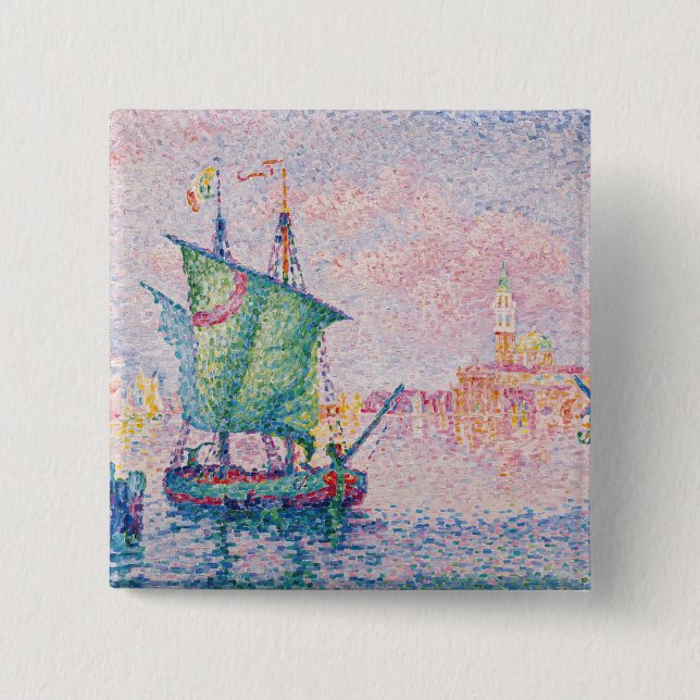 Badge Carré 5 Cm Paul Signac - Venise, Le Nuage Rose (Devant)