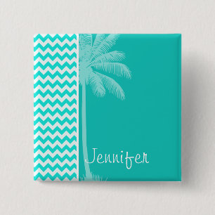 Badge Carré 5 Cm Paume tropicale ; Couleur Chevron d'Aqua