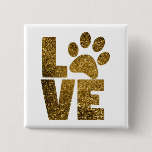 Badge Carré 5 Cm Pawprint Love in Gold