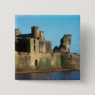 Badge Carré 5 Cm Pays de Galles - Château de Caerphilly, avec vue 
