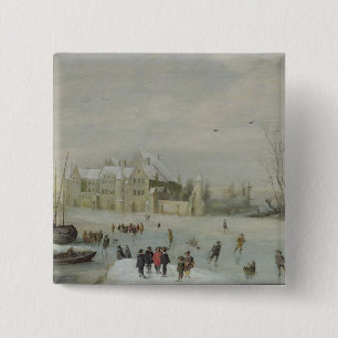 Badge Carré 5 Cm Paysage 2 d'hiver