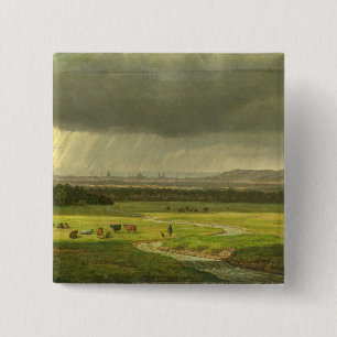 Badge Carré 5 Cm Paysage avec Dresde dans la distance, 1830