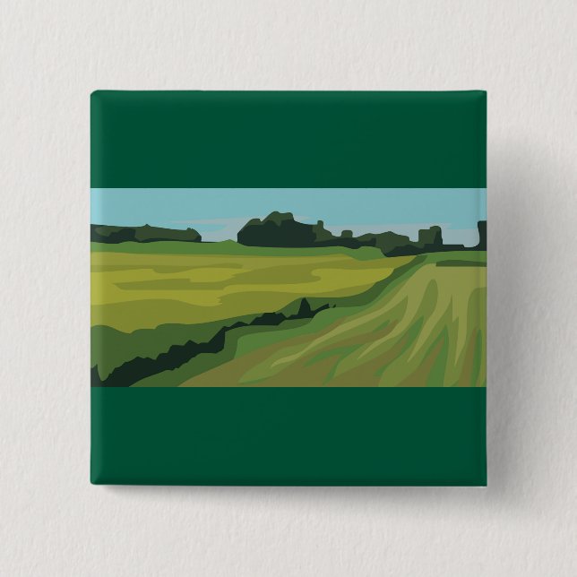 Badge Carré 5 Cm Paysage Campagnard Vert (Devant)