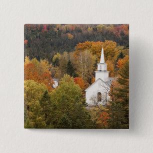 Badge Carré 5 Cm Paysage d'automne avec église, Vermont, États-Unis