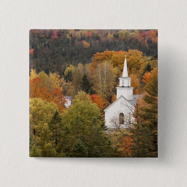 Badge Carré 5 Cm Paysage d'automne avec église, Vermont, États-Unis (Devant)