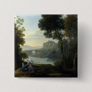 Badge Carré 5 Cm Paysage de Claude Lorrain avec Hagar et l'Ange