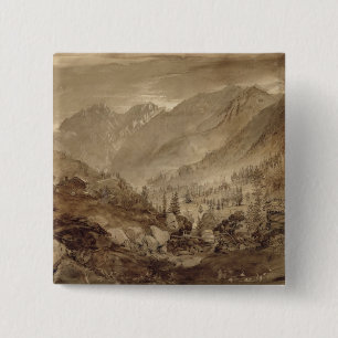 Badge Carré 5 Cm Paysage de montagne, Macugnaga, 1845 (stylo et