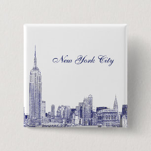 Badge Carré 5 Cm Paysage de NYC Gravé 01 Bleu